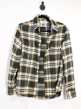 Taylor Stitch Small 100% Cotton Flannel Green and Yellow Packer
